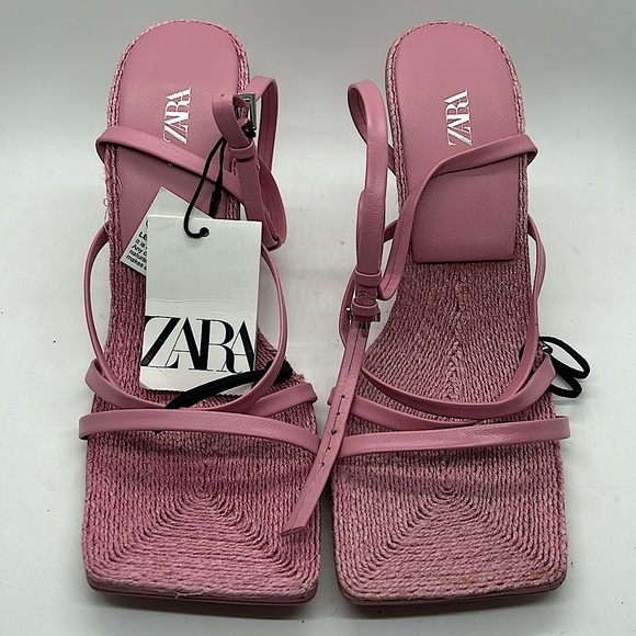 Zara Sexy Light Pink Strappy Leather High Heels Shoes **Size 39/US 8** 🌸🌸 - Picture 2 of 9